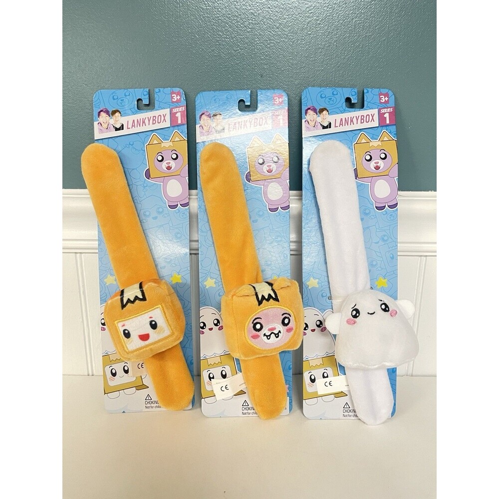 Lot Of 3 - Happy Friends LankyBox Series 1 Boxy Foxy Ghosty Slap Bracelet Plush